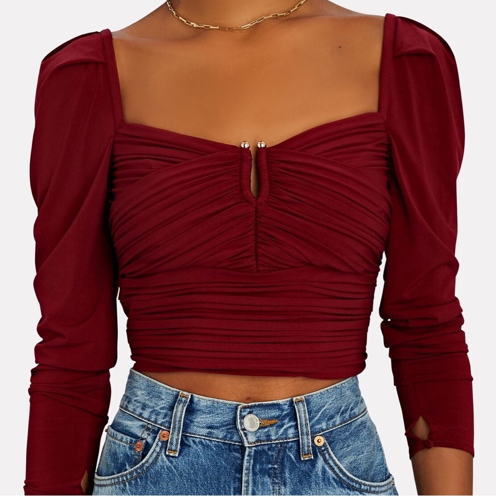 Self Portrait Gathered Jersey Crop Top - Picture 2 of 5